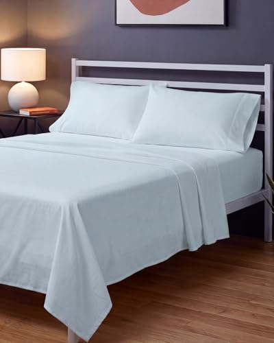 Image of Sleepy Town Queen Size Bed Sheets - 4 Piece - Queen Sheet Set - Extra Soft, Comfy & Cooling - Easy Care - Shrinkage, Wrinkle & Fade Resistant - Brushed Microfiber - Deep Pocket Bed Sheets (Ice Blue)