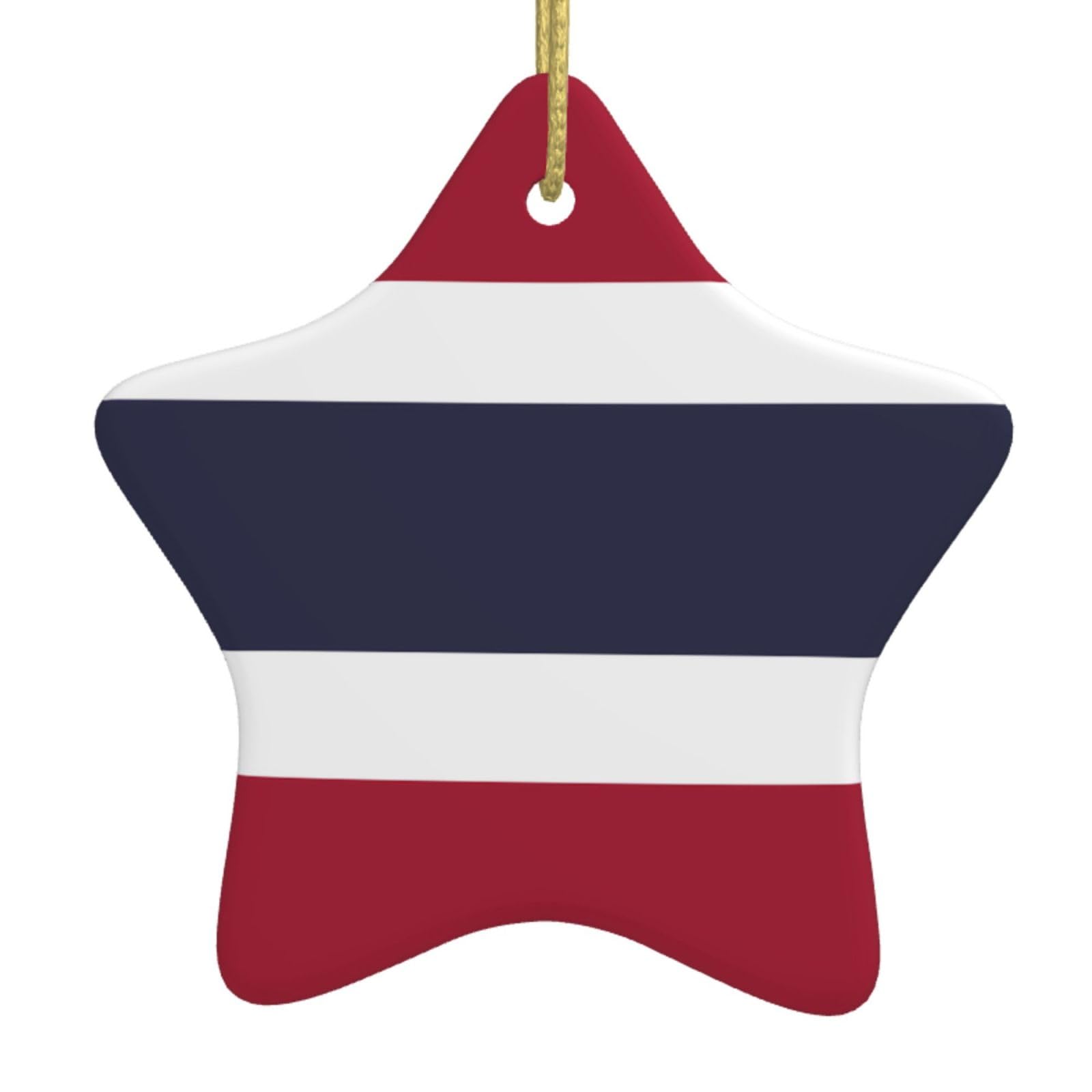 Thailand Flag Christmas Tree Ceramic Hanging - Star Shaped Ornament Pendant - Keepsake Ornaments Xmas Gift