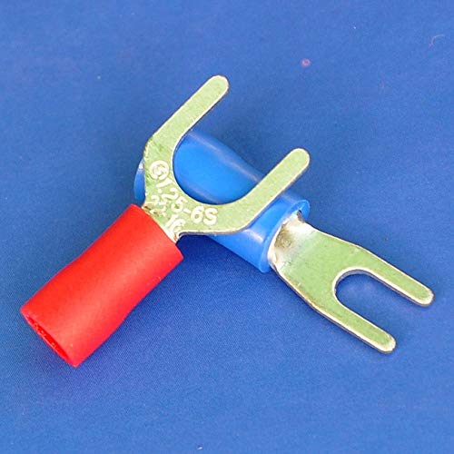 Davitu (1000 pcs/lot) Crimp Spade Wire Connector, 22~16AWG, 4, 19AMP, Red, Fork Terminal.