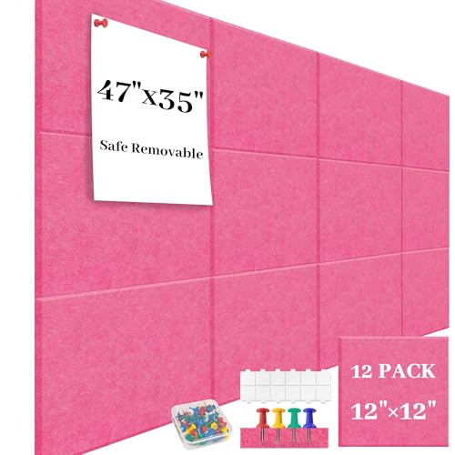 Tablón de anuncios de fieltro para pared, paquete de 12 unidades, tablero de corcho grande de 47 x 35 pulgadas, tableros de corcho alternativos, seguros y extraíbles, para paredes, tablero de fieltro