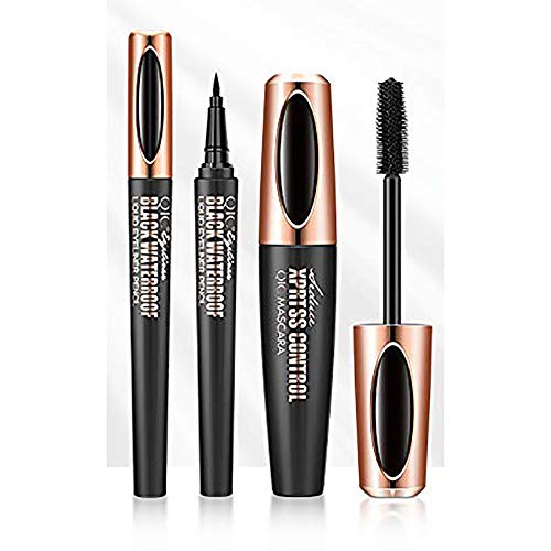 4D Silk Fiber Lash Mascara Liquid Eyeliner set,Satin Finish,Waterproof Formula,Best for Eyelash Thickening & Lengthening, Long Lasting Waterproof,All Day Luxurious Natural Look