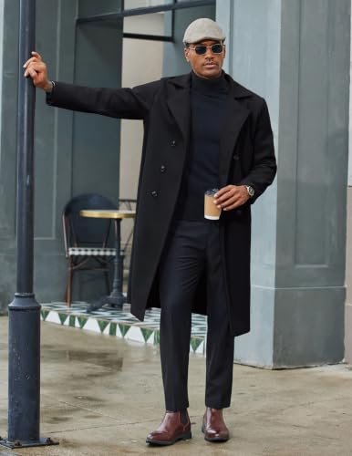 COOFANDY Overcoat For Men Double Breasted Trench Coat Long Dress Coat Black - image 3