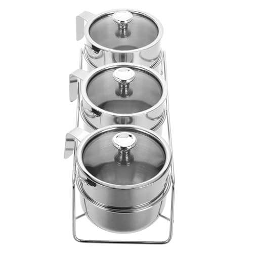 OUNONA Elegant Kitchen Condiments Set of 3 Stainless Steel Salt Sugar Spice Jars Spoons