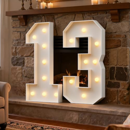 Joymuse 3ft Marquee Numbers 13, Large Light Up Numbers 13, 13th Birthday Decorations for Girls and Boys, Yellow Light