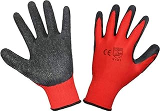EETOOLS 12 Pairs Work and Gardening Gloves - Red/Black Latex Coated Workwear Gloves for Builder, Gardener, Mechanic, Construction, Warehouse - LARGE/SIZE 9