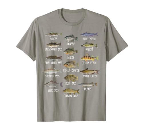 Types of Freshwater Fish Species Biology Fishing T-Shirt, Men, Slate Grey, 3X-Large