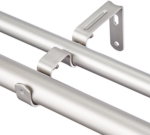 Image of AmazonBasics 1 inchW Double Extendable Tension Curtain Rods with Square Finials Set, 36 inch to 72 inch, Nickel & AmazonBasics Shower Adjustable -Length Curtain Tension Rod - 24-36 inch, Chrome
