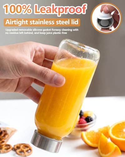 Image of Zukro Glass Water Bottles with Lids 12 oz, Reusable Clear Juice Bottles With Stainless Steel Airtight Cap for Juicing, 100% Leak Proof Juice Drinking Jar for Smoothie, Milk, BPA Free, Set of 4