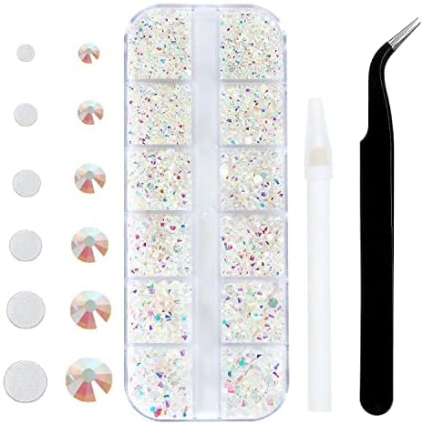 4240Pcs Transparent Ab Flatback Rhinestones 6 Sizes Crystal Diamonds for Nail Art Crafts Clothes Shoes with Tweezers and Picking Pen