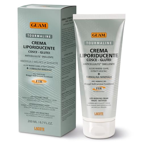 GUAM FIR Crème Amincissante Anticellulite Cuisses et Fesses - 200ml Crème Raffermissante à la Tourmaline Effet Chauffant Liporéducteur - Estompe l’Aspect de Cellulite, Favorise Fermeté et Élasticité