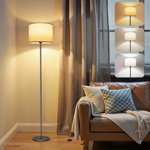 AmazeFun LED Stehlampe Dimmbar, 156cm Stehlampe Wohnzimmer mit Beigen Leinen-Lampenschirm &...