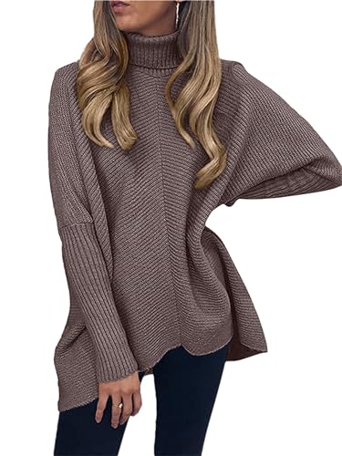 Image of ANRABESS Womens Casual Fall Sweater Turtleneck High Neck Batwing Sleeve Oversized Sweater Dress