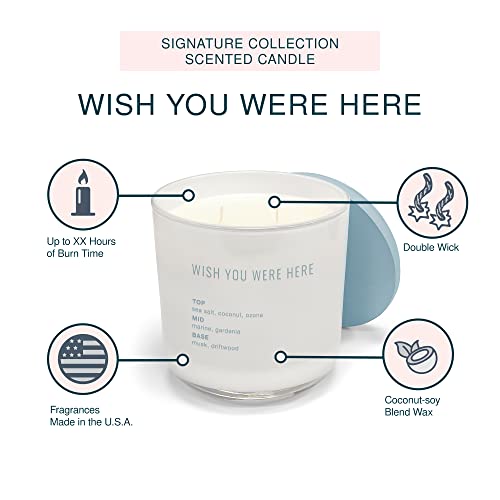 Scented Candle By Studio Oh! - 14-Ounce Double-Wick Signature Collection Fragrance-Infused Coconut-Soy Blend Wax Jar Candle - Wish You Were Here - Burns Up To 40 Hours #TOP3