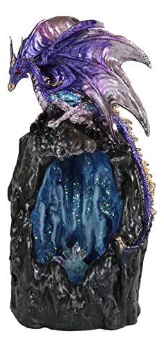 Ebros Gift Purple Azurite Quartz Dragon Climbing On Faux Geode Crystal Gemstone Quarry Mountain Cave Backflow Incense Burner Figurine Faux Stone #TOP2