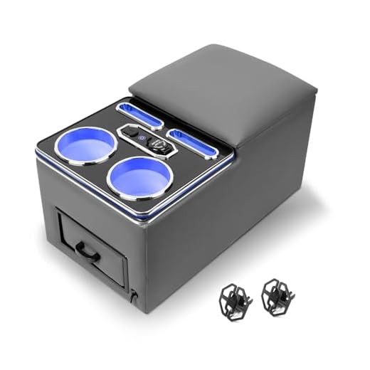 CEMOFE Universal Center Console, Fast Charging & 7-Color LED, Grey