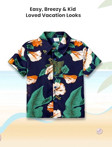 Image of PATPAT Family Hawaiian Matching Outfits - Mommy and Me Vacation Outfits | Halter Sundresses and Button Down Shirts,Caribbean Vacation Summer Tropical Outfits,Hawaiian Boho Tropical Floral Printed