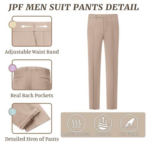 JPF Men's 2 Piece Slim Fit Suit Set, Two Button Solid Jacket Pants with Tie Suits for Men 5