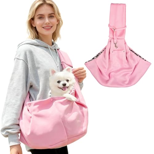 LNSYSNS Sac de Transport Chien, Réversible Petit Bandoulière Sac pour Chat, Rose Porte Chien Ventral, avec Poche et Crochet, pour Animaux Pesant Jusqu'à 6 kg