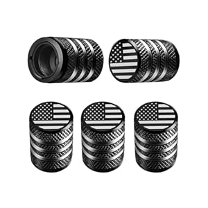 Cubierta de tapón de válvula para neumático Paquete de 5 tapas de aire de metal, forro de plástico, resiste la corrosión, contra fugas, bandera de EE. UU., para auto, camioneta, moto, bicicleta, negro