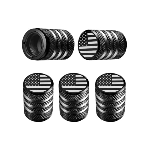 Tire Valve Stem Cap Cover - (5 Pack) Tire Air Cap Metal with Plastic Liner Corrosion Resistant Leak-Proof American Flag for Car Truck Motorcycle Bike Black