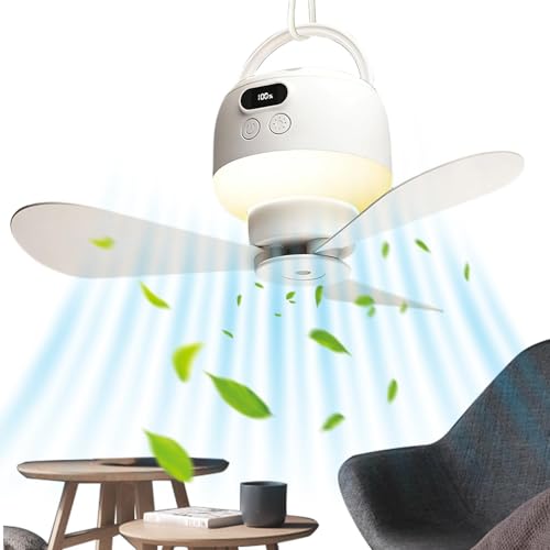 Mimoqk - Ventilador portátil (1200 mAh, sistema de refrigeración recargable con lámpara LED, ajustable Speed Ceiling Style Fan Light Kit, control remoto compacto aire Circulator para el hogar, camping