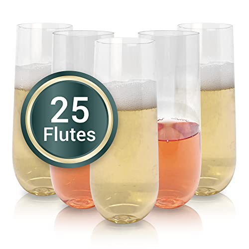Reli. Champagne Flutes Plastic | 25 Pack | 9 oz - Clear | Stemless Premium Plastic Champagne Flutes | Party-Perfect for Celebrations