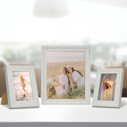 Image of iRahmen 5x7 Picture Frame Set of 4, Cream Rustic Retro Photo Frame with Real Glass, 5 x 7 Picture Frames for Wall Mount and Tabletop Display