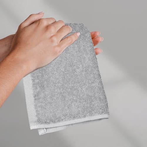 Amazon Basics Fast Drying Cotton Washcloths for Bathroom, Machine Washable, Extra Absorbent, 12 x 12 in, Gray, 24-Pack by Amazon Basics - Image 2