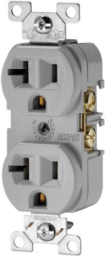 EATON Wiring CR20GY-SP-L Commercial Grade Straight Blade Duplex Receptacle with 20-Amp, 125-Volt, 5-20-NEMA Rating, Gray