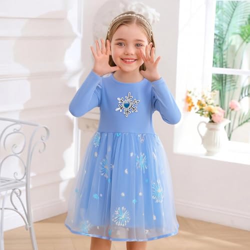 Image of Toddler Little Girls Casual Dresses Short Sleeve Crew Neck Graphic Cartoon Dress for 2-8 Years