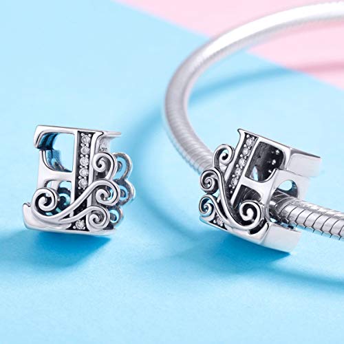 Image of Eternalll Jewellery - Spacer Beads Authentic 925 Sterling Silver Charms Vintage A-Z Letter Alphabet Charms for Bead Bracelets Women Charm Diy Jewelry