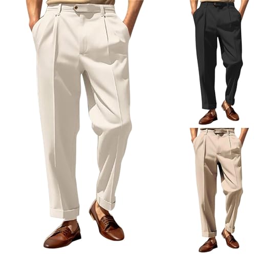 Dress Pants for Men Wide Leg Pleated Front Flat Suit Pants Baggy Straight Leg Trousers Work Casual Wedding Clothes