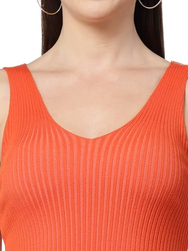 Image of Kalt Women Knitted, Ribbed Cotton Fitted Sleeveless V-Neck Cami Tank Top for Women Stylish