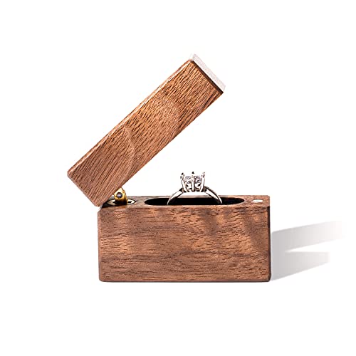 Wislist Wooden Engagement Ring Box Small Slim Flat Ring Case for Proposal,Wedding (Walnut Wood) by Wislist - Image 2