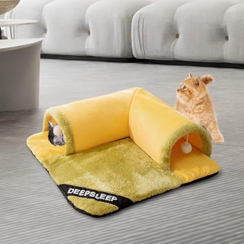 Lit tunnel pour chat portable cachette interactive chaton jeu intérieur jaune