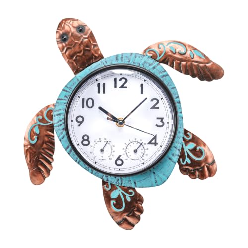 MUMTOP Turtle Outdoor Clock Waterproof 12.6 Inch Outside Wall Clock with Thermometer Combo for Patio Pool Garden Home Decor