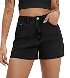 EMMIOL Jean Shorts Womens High-Mid Waisted Stretchy Basic Wash Solid Curvy Plus Size Boyfriend Denim Shorts Casual Y2k Jorts Black XL
