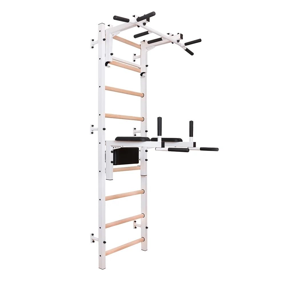 BenchK 732W Wallbar Stall Bar Power Tower Compact Fitness Multifunctional Equipment with Steel Frame and Convertible Metal 6-Grip