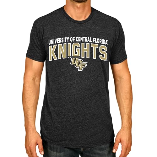 Campus Colors NCAA Adult Unisex Starting Fresh T-Shirt, Tag-Less Soft Cotton Blend, Short Sleeve Heathered College Tees (Central Florida Knights - Black Heather, Medium)