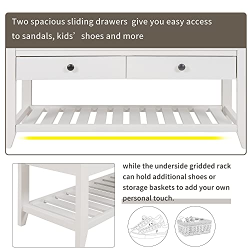 P PURLOVE Storage Bench with Cushioned Seat and Drawers,Entryway Shoe Rack for Front Door Entrance,Hallway,Living Room