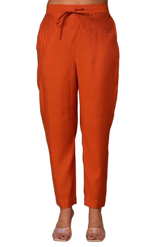 Poly Silk Rust Orange Print Festival Wear Pant for Women-image-16