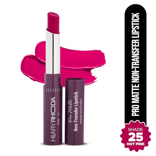 Image of Hilary Rhoda Pro Matte Non-Transfer Lipstick | Waterproof & Non-Transfer Lipstick | 12-Hour Long Stay | Smudge-Proof | Highly Pigmented Matte Finish Lipstick | 2g (Hot Pink - Shade 25)