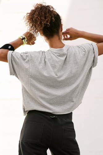 Image of HUGOOME Womens Oversized Workout Crop Top Casual Short Sleeve Boxy Roll Hem