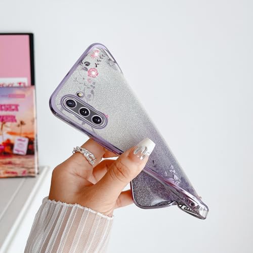 Image of for Note 10 case Case,Galaxy Note 10 case for Women Gradual Change Glitter Crystal Soft TPU Stylish Butterfly Floral Heart Clear Protective Cover with Strap for Samsung Galaxy Note 10 (Purple)