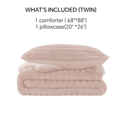 Image of BEDELITE Fleece Twin Comforter Set -Super Soft & Warm Fluffy Pink Faux Fur Bedding, Luxury Fuzzy Heavy Bed Set for Winter with 1 Pillow case