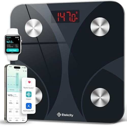 Etekcity Scales for Body Weight, High Precision 0.1lb Bathroom Digital Weighing Scale with App& Bluetooth, Smart Body Composition Monitor for BMI, Fat Percentage, Muscle Mass, Ash-black