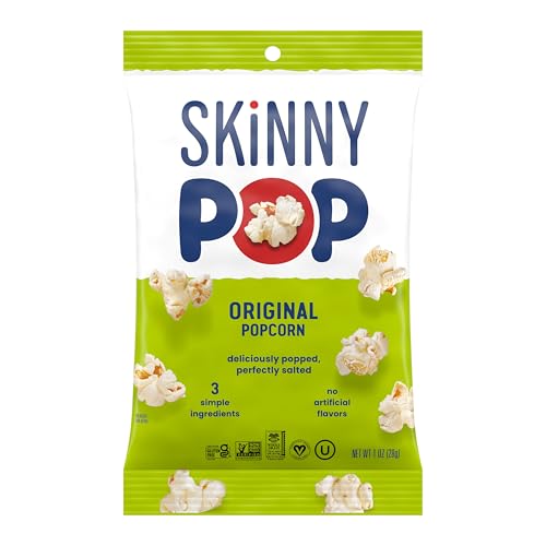 SkinnyPop Popcorn, Gluten Free, Dairy Free, Non-GMO, Healthy Snacks, Skinny Pop Original Popcorn, 1oz Individual Size Snack Bags (12 Count)