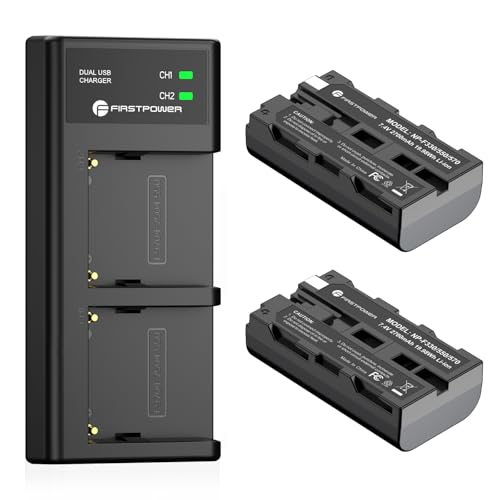 FirstPower NP-F550 Battery 2-Pack and USB Dual Slot Charger Compatible with Sony NP F570 F550 F530 F970 F960 F770 F750 F330 CCD-SC55 TR516 TR716 TR818 TR910 TR917