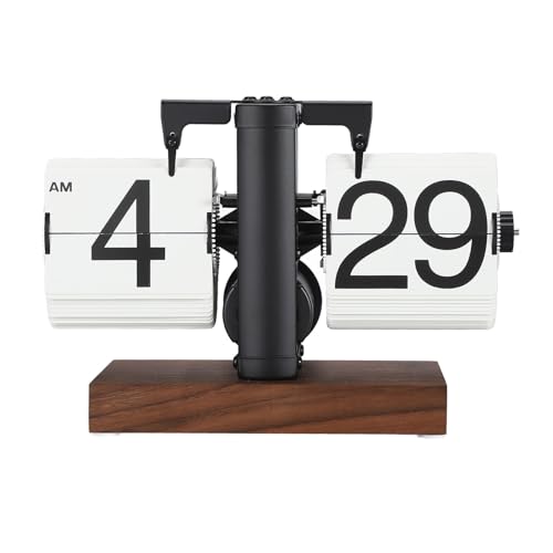 Retro Vintage Flip Desk Table Clock for Living Room (Black)