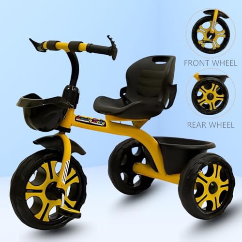 Image of Maanit Kids Tricycle with Rear & Front Basket | Comfortable Cushioned Seat with Safety Belt | Baby Trike for Boys & Girls Ages 2 to 4 Years | Sturdy & Safe Tricycle